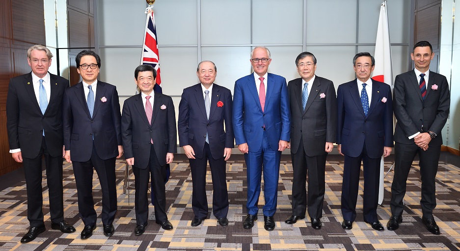 ターンブル首相（右から4人目）と各団体首脳　（写真提供：在日オーストラリア大使館）