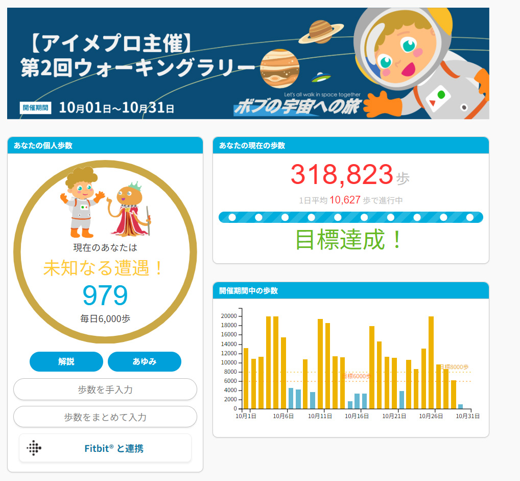 健康管理ポータルサイト「Pep Up（ペップアップ）」の画面の一部。開催期間中の歩数などが表示される