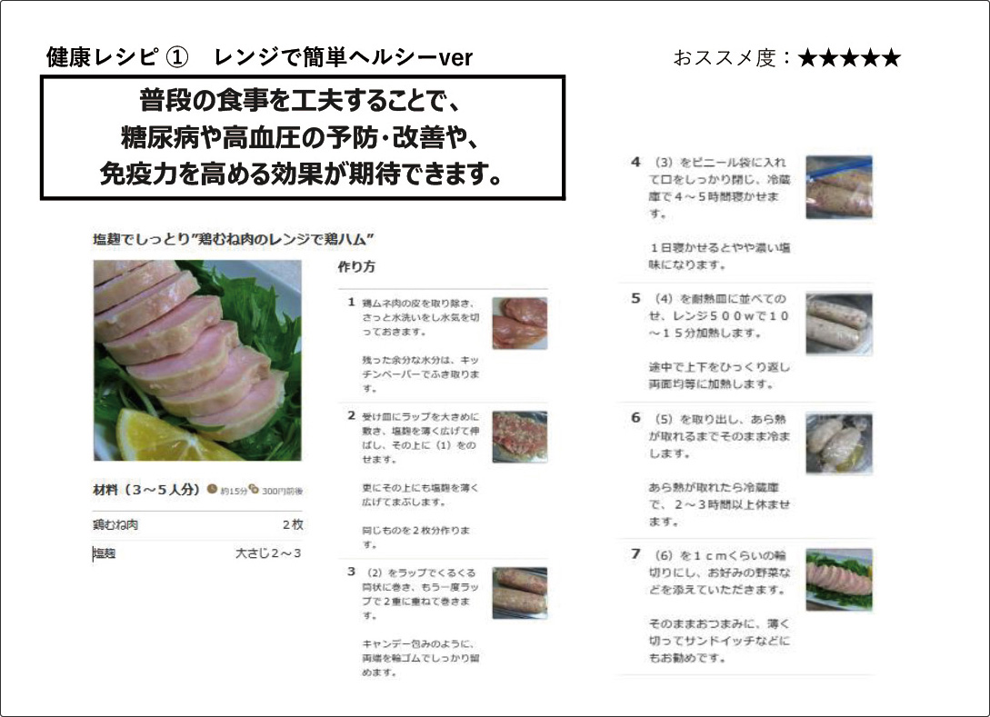 レシピを給与明細に同封。従業員の目に触れやすい形で情報提供した