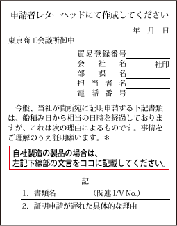 証明申請が遅れた理由書